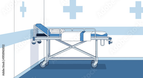 Hospital bed with medical equipment in a clean, modern clinic room