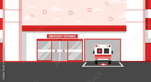 Hospital Emergency Entrance with Ambulance and Automatic Doors