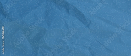 Blue crumpled paper texture with creases and folds. Minimalist and grunge horizontal background for graphic design, websites, presentations, and printed products.