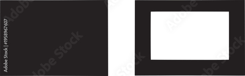 Black and white minimalist split panel with white rectangle frame