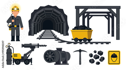 Coal mining equipment and safety gear collection for industry and construction
