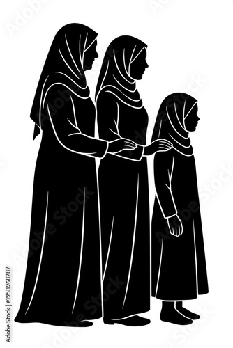Family heritage concept women from three generations silhouette