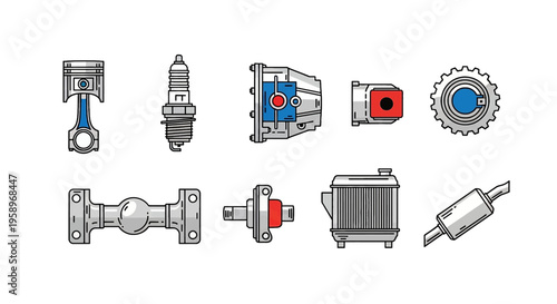 Automotive Car Parts Icons Set