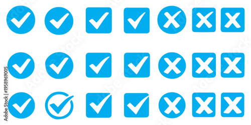 Green Check Mark and Red Cross Icon Set – Verified, Approved and Rejected Symbols Collection