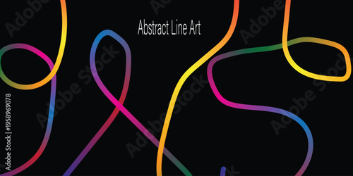 Vibrant multicolored neon light trails on a dark background with abstract curves