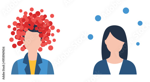 Mental health, anxiety, people icons, flat design, vector graphics, psychology concepts