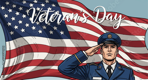Veterans Day, American flag, military salute, patriotic vector