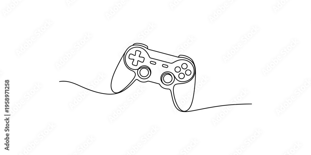 Obraz premium A single continuous line drawing depicts a modern video game controller with a cable high quality professional detailed