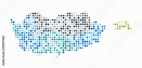 Cyprus, shape of the country build of colored cells. Digital style map of the Cyprus on white background. Small size circle blocks. Artistic vector illustration.