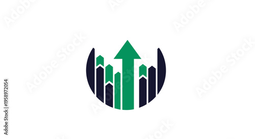 Green Upward Arrow Emblem Illustrating Growth and Progress within a Circle Design
