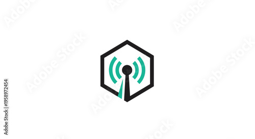 Hexagonal Wireless Signal Icon Represents Connectivity And Technology