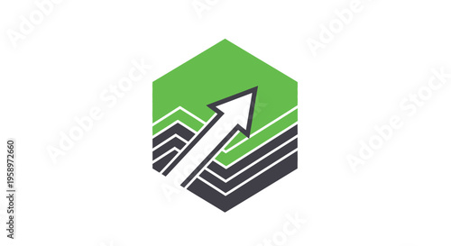 Green Hexagon Arrow Graphic Symbolizing Growth and Upward Movement Successfully
