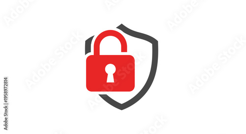 Iconic Red Padlock Protected By a Grey Shield Symbolizing Security and Safety Assurance
