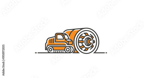 Iconic Road Roller Illustration on White Background, Minimalist Construction Machine Design