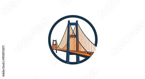 Iconic Suspension Bridge Design Inside a Circle Suitable for Branding and Visual Representation