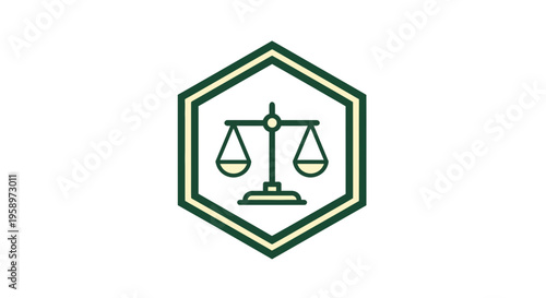 Illustration Of Justice Scales Within A Geometric Shape In Green Colors And Minimalist Design