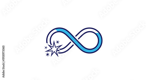 Infinite Blue Ribbon Symbol With Sparkles And Stars
