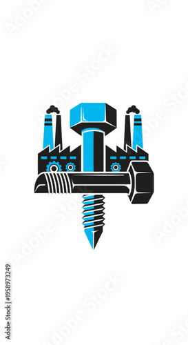 Industrial Abstract Art Featuring Bolt and Factory Icons