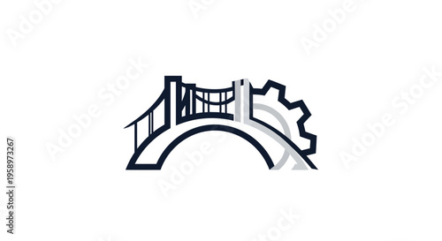 Industrial Bridge Logo Combining Gear And Structure Design For Modern Technological Advancement