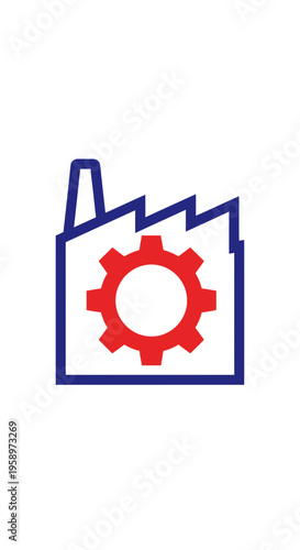 Industrial Building Silhouette With Gear Icon Symbolizing Manufacturing And Production