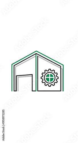 Industrial Building Silhouette With Gear Symbol For Engineering Concepts