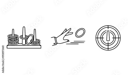 Ring toss icons set carnival game outline vector illustration