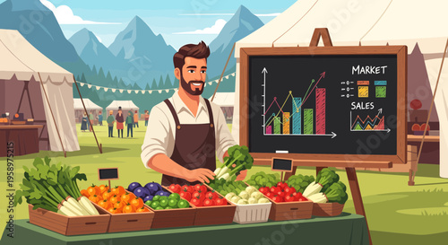 Farmer selling fresh produce at outdoor market stall 1.