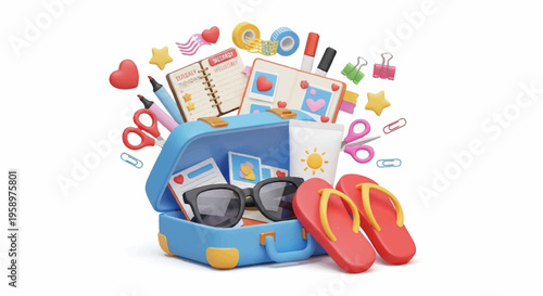 Summer vacation, travel, luggage, icons, colorful, vector graphics