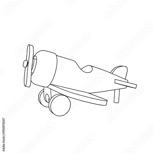Outline for Coloring of Vintage Airplane Plane Child Toy with Propeller. Vector Illustration.