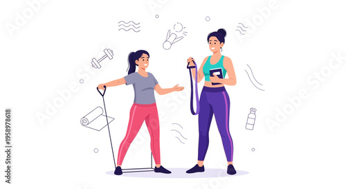 Two women exercising with resistance bands indoors.