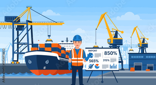 Man in safety vest and hard hat presenting business report.