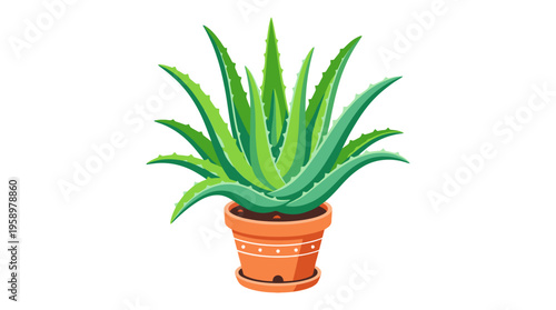 Vibrant Aloe Vera Plant in Terracotta Pot Illustration.