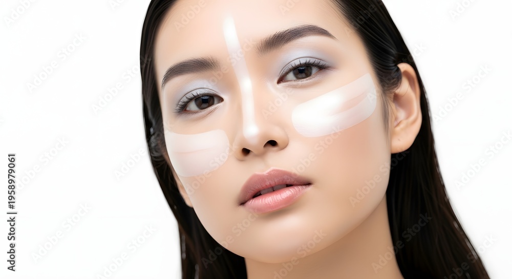 Fototapeta premium Asian Woman with Facial Skin Treatment, Beauty and Skincare Concept