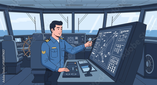 Naval Officer Operating Advanced Ship Navigation System.