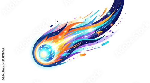 Vibrant Fiery Meteor Streaking Through Space.