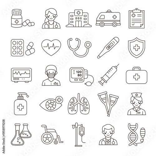 병원 헬스케어 의료 아이콘 세트