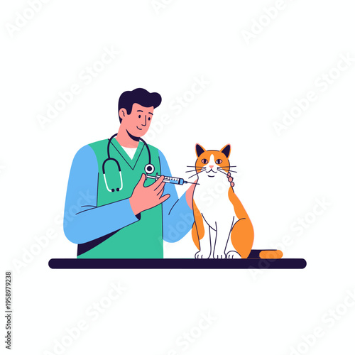 Veterinarian administering injection to a cat.