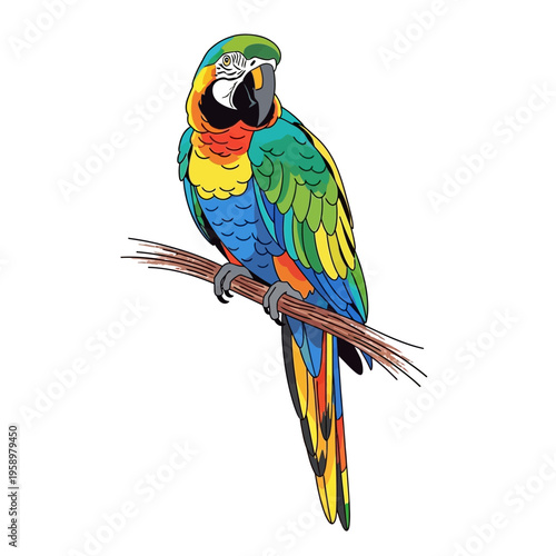 Vibrant Blue and Yellow Macaw Parrot Perched on a Branch.