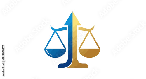 Justice Scales Logo Design Showing Fairness And Upward Directional Growth Visualization