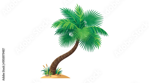 Vibrant Green Palm Tree Illustration on White Background.