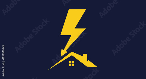 Lightning Strike On A House Logo Concept