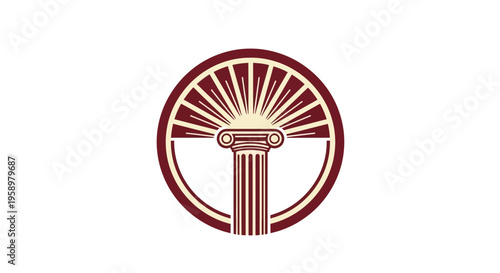 Majestic Column Rays Of Light Circular Emblem Symbol