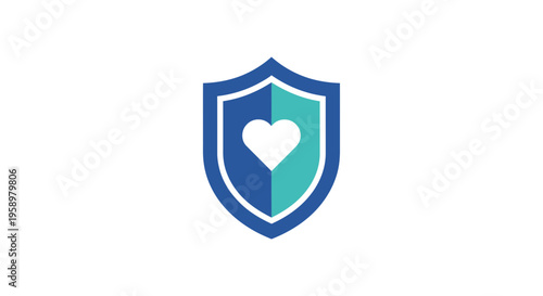Medical Insurance and Healthcare Security Concept: Heart Shaped Icon Protected in a Shield