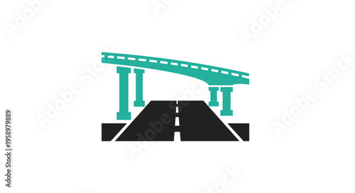 Minimalist Abstract Depiction of an Elevated Roadway and Bridge Structure Design Symbol