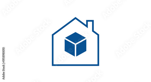 Minimalist House Icon With Cubic Element Illustrating Property And Modern Design