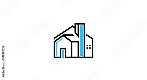 Minimalist Blue and Black House Icon Representing Real Estate and Modern Design