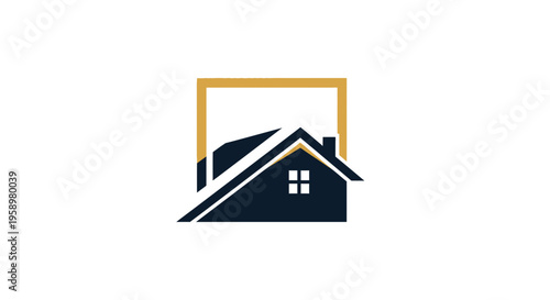 Minimalist House Logo Design Inside a Golden Frame: Conceptual Real Estate Branding
