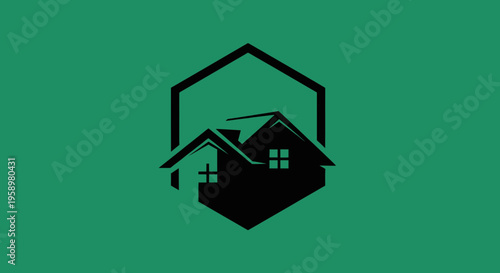 Minimalist Real Estate Logo Featuring A House Silhouette Within A Geometric Shape