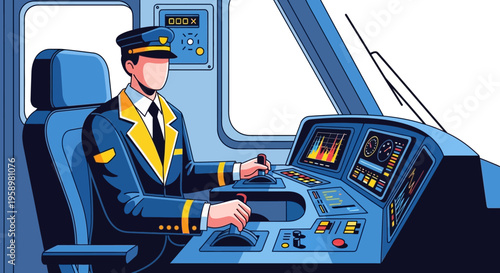 Train Driver Operating Modern Locomotive Control Panel.