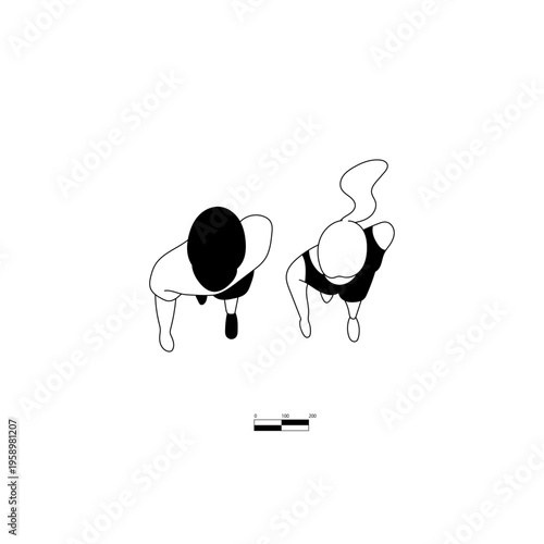 ウォーキングするカップルのシンプルな平面イラスト